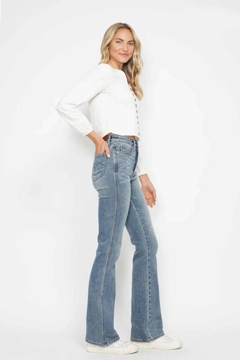 Judy Blue Full Size Tummy Control Back Embroidered Pocket Bootcut Women Jeans Plus Size