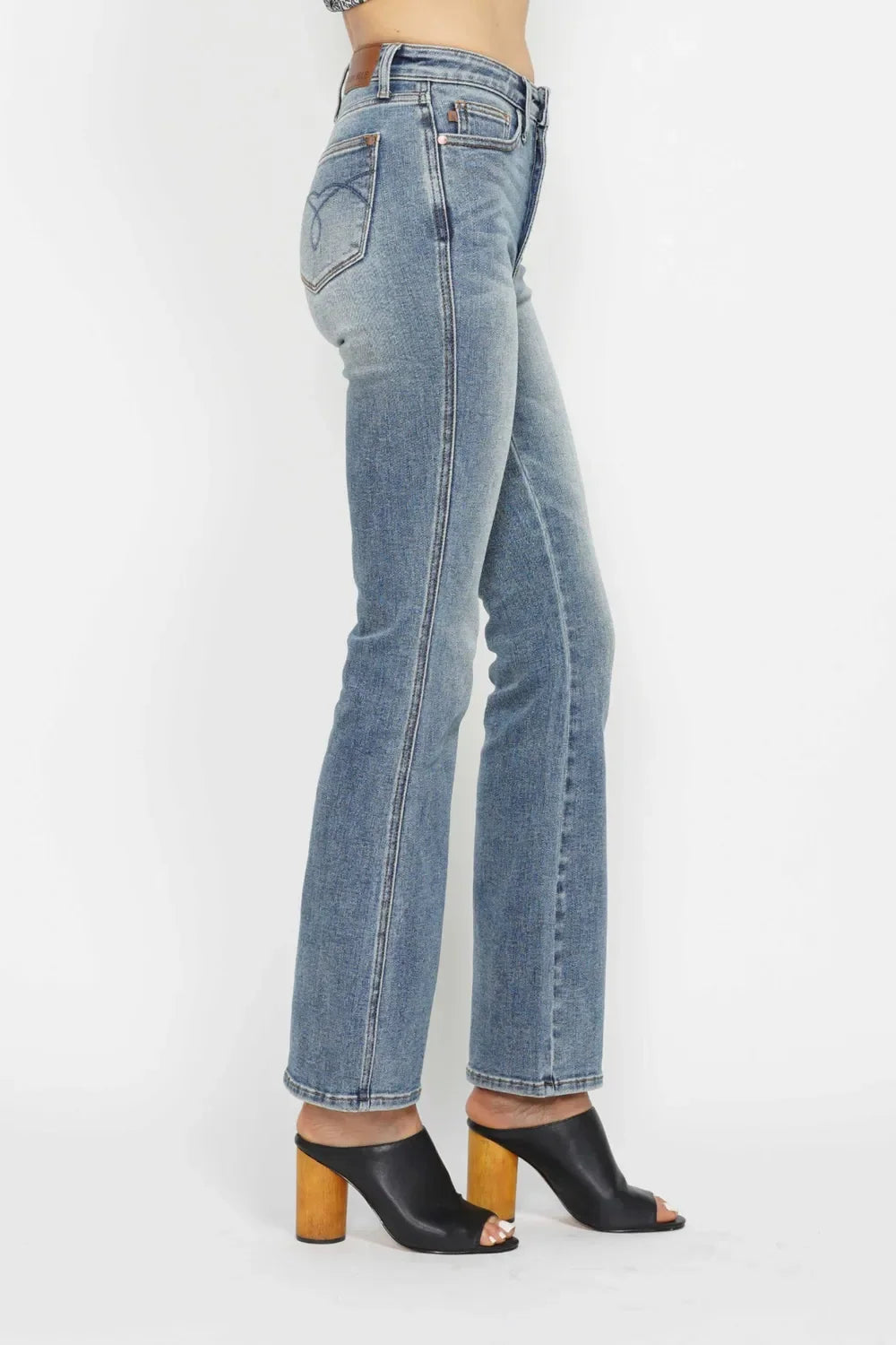 Judy Blue Full Size Tummy Control Back Embroidered Pocket Bootcut Women Jeans Plus Size
