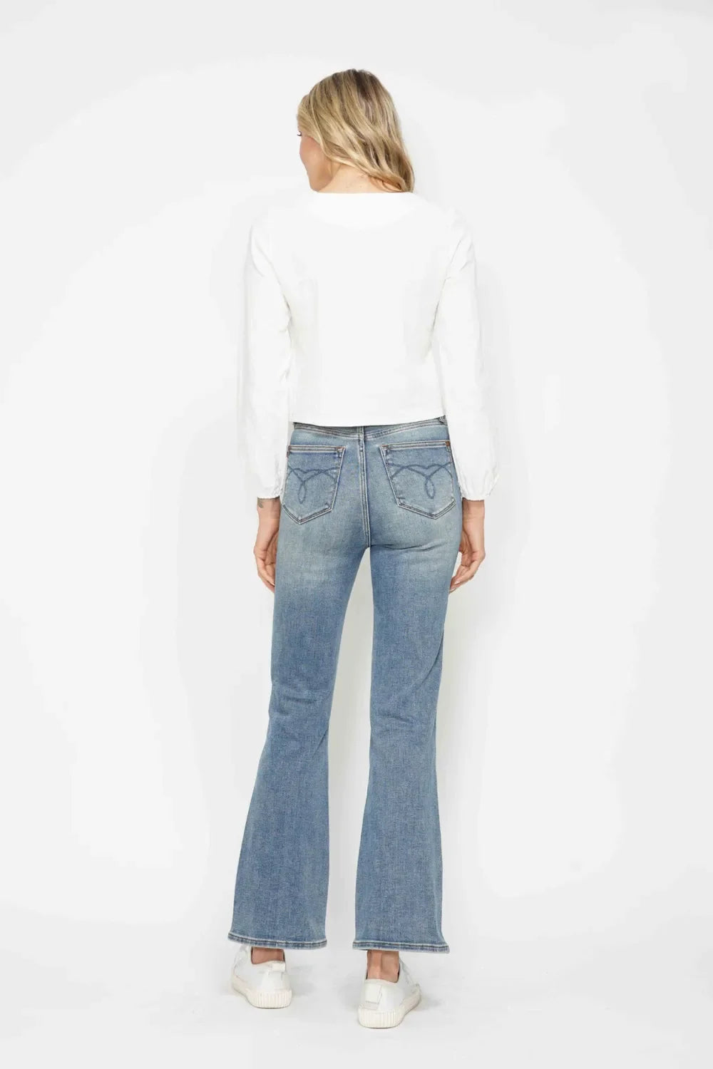 Judy Blue Full Size Tummy Control Back Embroidered Pocket Bootcut Women Jeans Plus Size