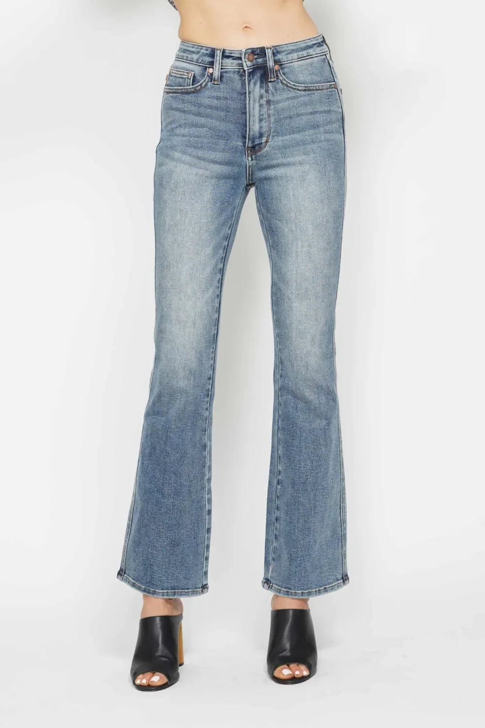 Judy Blue Full Size Tummy Control Back Embroidered Pocket Bootcut Women Jeans Plus Size