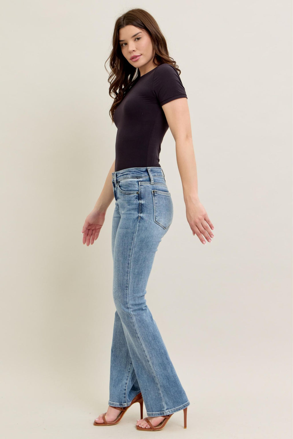 Judy Blue Mid Rise Core Light Wash Bootcut Jeans for Women – Stretch Denim, 32.5" Inseam