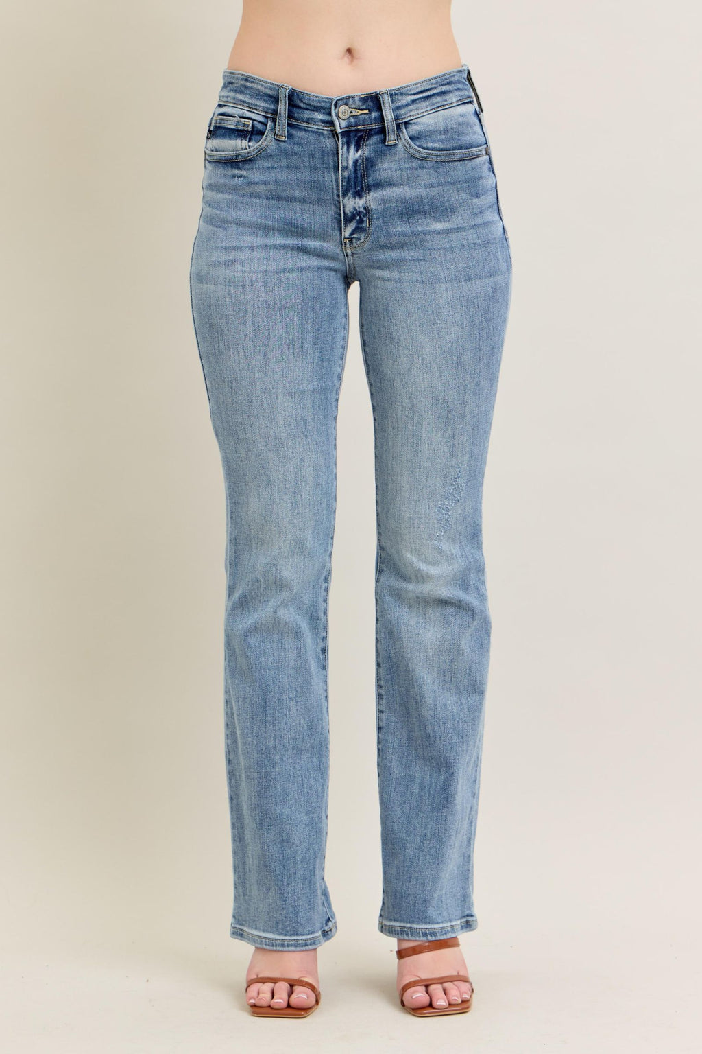 Judy Blue Mid Rise Core Light Wash Bootcut Jeans for Women – Stretch Denim, 32.5" Inseam