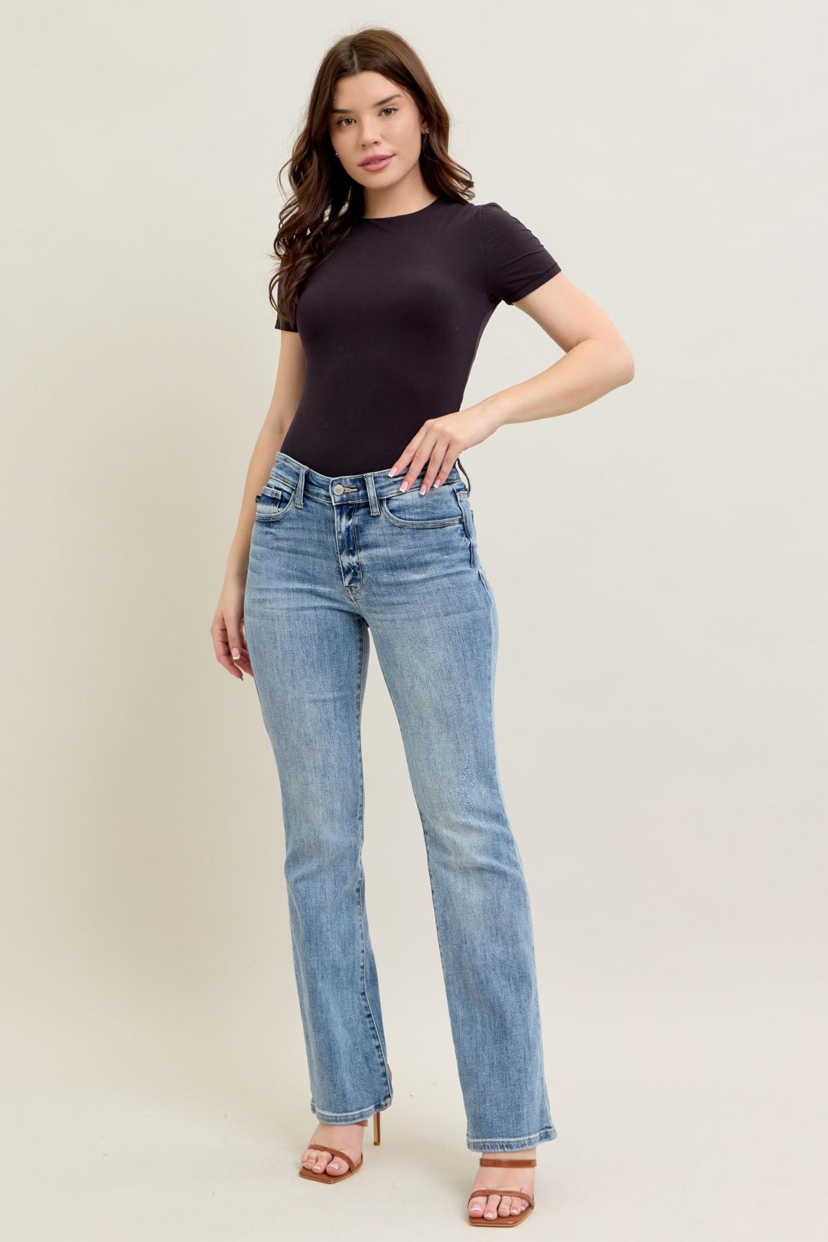 Judy Blue Mid Rise Core Light Wash Bootcut Jeans for Women – Stretch Denim, 32.5" Inseam