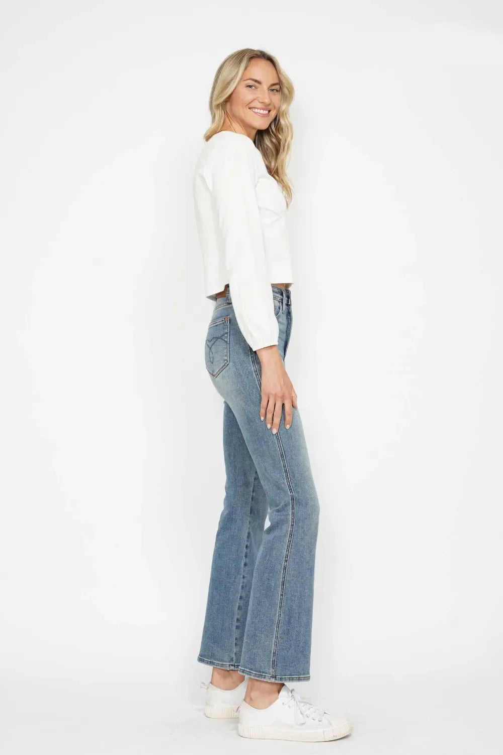 Judy Blue Full Size Tummy Control Back Embroidered Pocket Bootcut Women Jeans Plus Size