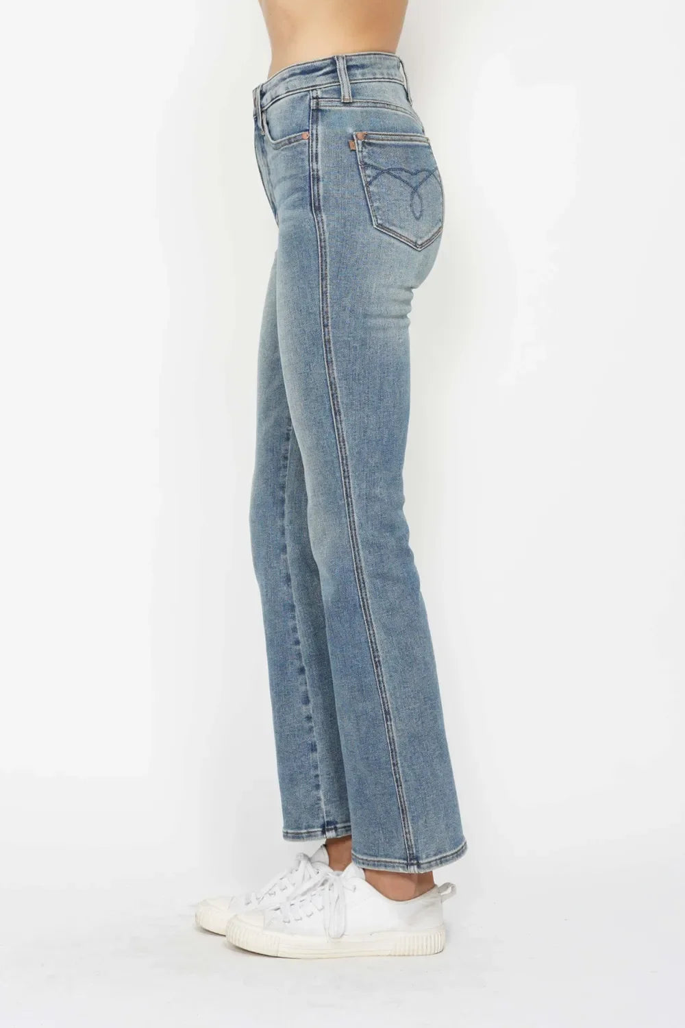 Judy Blue Full Size Tummy Control Back Embroidered Pocket Bootcut Women Jeans Plus Size